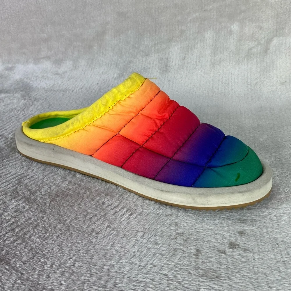 Sanuk Shoes Girls Kids Size 4 Rainbow Tie Dye Quilted Slip On Comfort Slippers